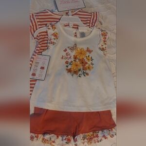 NWT Little Lass 4 piece set with matching accessory headband 4T